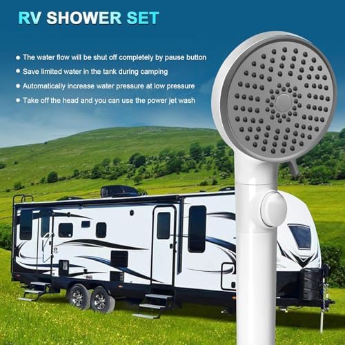 RV Shower Head with Hose, High Pressure 5 Mode Shower head Replacement, Showerheads for RV/Campers, Travel Trailer, Motorhome for Water Saving, Shower Head Holder and Hose, On Off Switch, White - Image 2