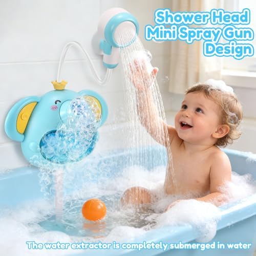 Bath Toys Light Up Elephant Baby Bubble Bath Toys 2 in 1Bath Bubble Machine with Baby Bath Shower Head for Kids Ages 1-3 4-8 Bath Bubble Maker with Colourful Light - Image 2