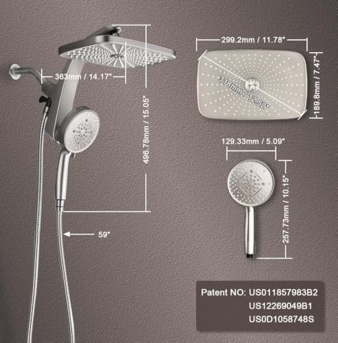 Rain Shower Head with Handheld Showerhead, Nickel 1.8GPM 460311 + Holder - Image 7