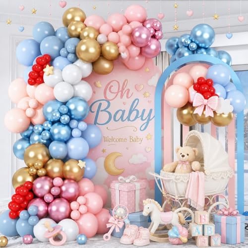 Christmas Balloon Garland Arch Kit, 121PCS Red Blue Pink Latex Balloons with Candy Cane Star Mylar Foil Balloon Set for Girls Xmas Birthday Winter Wonderland Baby Shower New Year Party Decorations by Paeyeq
