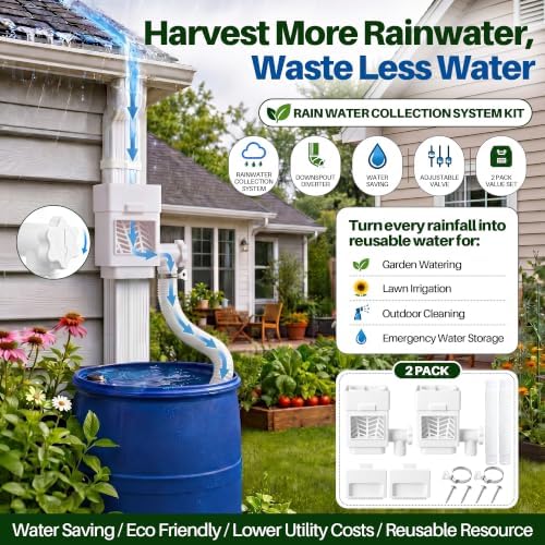 2 Pack Rain Barrel Diverter Kit for 2x3 & 3x4 Inch Downspouts(White) - Image 2