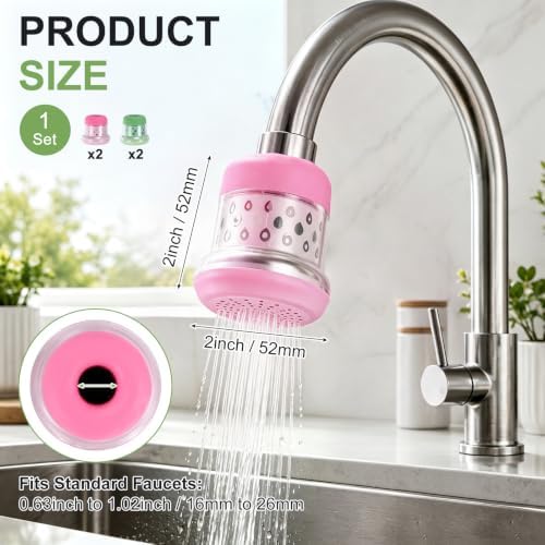 M METERXITY 4-Pack Mushroom Shaped Faucet Water Filter, Green/Pink - Image 3