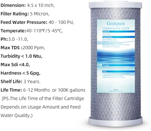 Geekpure 10 Inch Whole House PP and Carbon Filters-4.5 x 10 Inch-5 Micron - Image 3