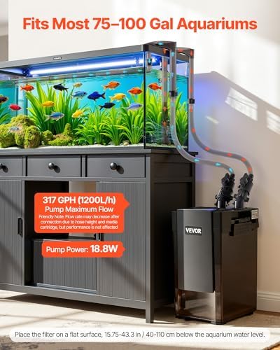 VEVOR 317GPH Canister Filter, 3-Stage External Aquarium Filter with Powerful Pump, Water Circulation Cleaning Machine with Media for Large Fish Tanks and Aquariums Up to 100 Gallons, for Freshwater - Image 2