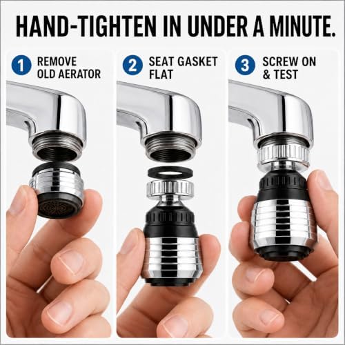 360° Swivel Faucet Aerator - Water Saving Dual Spray Tap Nozzle Adapter Diffuser Filter for Kitchen & Utility Sinks - Image 6