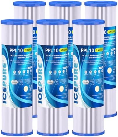 ICEPURE 10" x 2.5" 5 Micron Pleated Sediment Water Filter Cartridge Replacement Any 10 inch RO Unit, Compatible with R50, Dupont WFPFC3002, Whirlpool WHKF-WHPL, GE FXWPC, Hydronix SPC-25-1050, 6PACK by ICEPURE