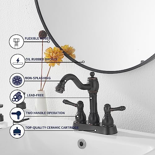 Oil Rubbed Bronze Bathroom Faucet, 2 Handles, 4 Inches Centerset - Image 5