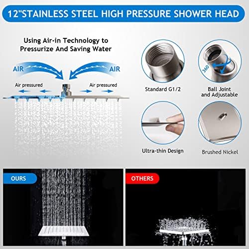 Shower Head Combo,12" Brushed Nickel High Pressure with 11" Extension Arm - Image 4