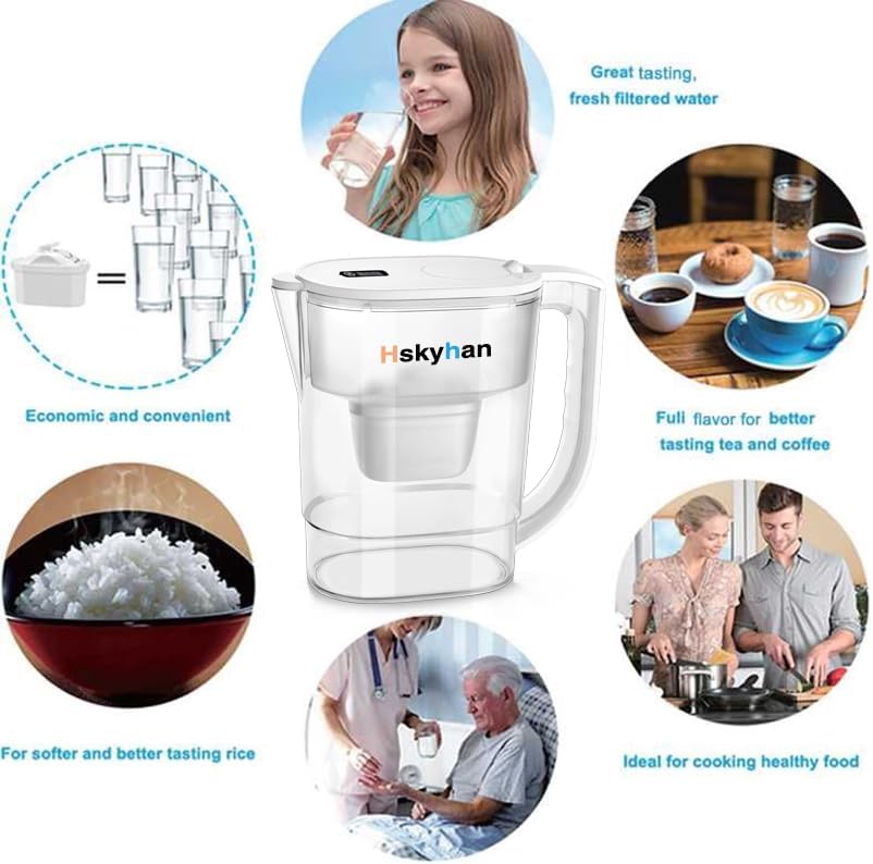 Hskyhan Alkaline Water Filter Pitcher - 3.8 Liters Improve PH, 2 Long Lasting Cartridge Included, BPA Free, 7 Stage Filtration System to Purify, White - Image 5