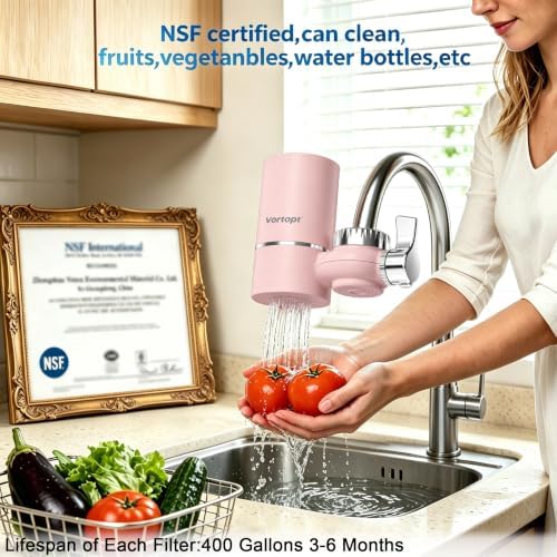 Vortopt Faucet Water Filter for Sink, T1 Rapid Flow, NSF Certified, Pink - Image 5