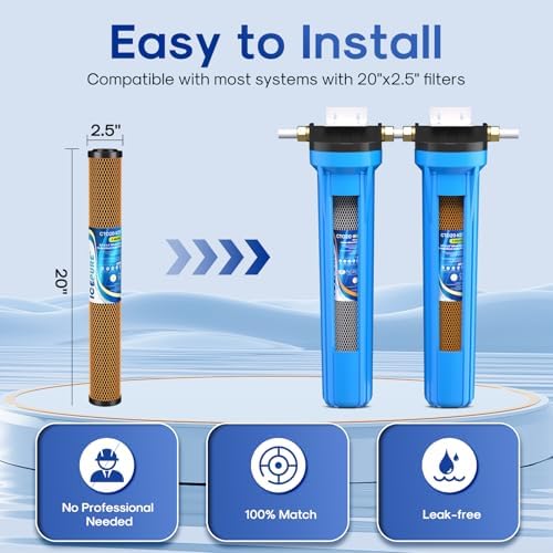 ICEPURE 20" x 2.5" Whole House CTO Carbon Water Filter Cartridge, 2-Stage Activated Carbon Block and KDF Heavy Metal Removal Filter Combo Kit Replacement for 20 Inch Water Filter System, 1 Pack - Image 6