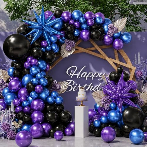 Black Purple Blue Balloon Arch Garland Kit Metallic Latex Foil Balloons - Image 6