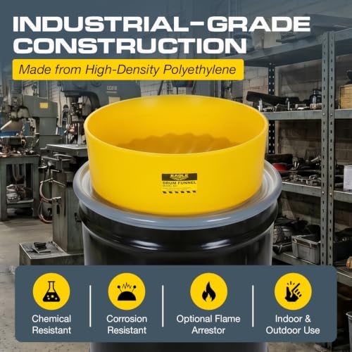 Eagle Drum Funnel for 30 and 55 Gallon Drums, Yellow - Image 6