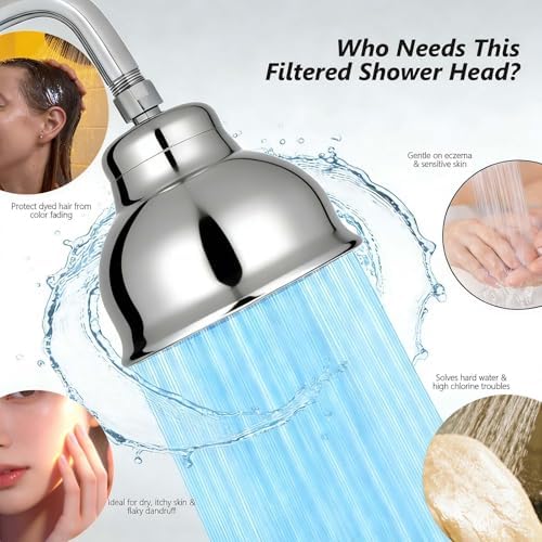 Metal Filter Shower Head for Hard Water Softener Shower Head with Water Shower Filter to Remove Chlorine and Harmful Substances, 6inch Large Rain Showerhead, 304Stainless Steel - Image 2