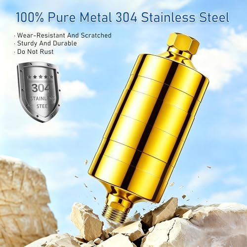 Larger Premium Metal Shower Filter, Stainless Steel 304, Clean Soft Water, Remove 99% Chlorine, Improve Your Skin Nail Hair, Easy to Install (GOLD) - Image 3