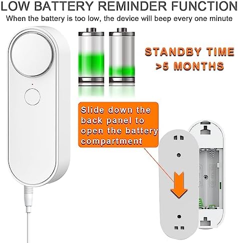 Multifunctional WiFi Water Leak Detector, 6.5ft Split Drip/Leak Detection Cable, Dual Interface, Expandable, Smart Leak Sensor Alarm, AAA Battery Powered, APP Monitoring, Over 5 Months Standby - Image 3