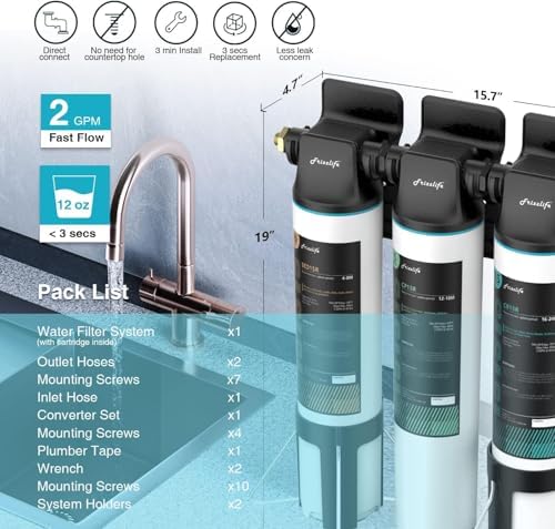 Frizzlife TW15 Under Sink Water Filter System, NSF/ANSI 53&42 Certified Elements, Reduce 99.99% Lead, Chlorine, Chloramine, Fluoride, Bad Taste & Odor, Direct Connect, 0.5 Micron, USA Tech Support - Image 4