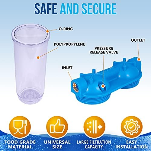 Dual Whole House Water Filter System, Transparent Standard Housings, Presser Relief Valve, 3/4” Inlet/Outlet Brass Port, Yearly supply of Sediment & Carbon Cartridges Meets NSF Standards & Regulations - Image 3