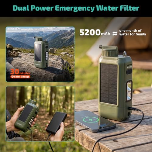 Swonder Portable Electric Water Filter – 0.01 Micron Camping Water Purifier with Solar & 5200mAh Battery, 4-Stage Filtration System for Hiking, Emergency, Survival - Image 4