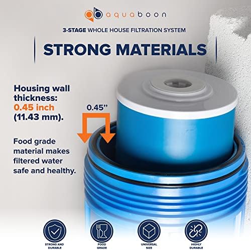 Aquaboon 3-Stage Water Filter System with 20x4.5 GAC & Sediment Filters for Whole House Water Filtration System with Gauge & Release, Wrench, Bracket - Image 5