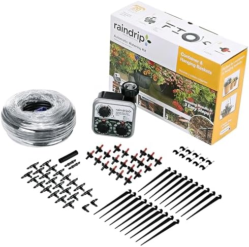 Raindrip R560DP Drip Watering System, Automatic Drip Irrigation System with Timer for Containers and Hanging Baskets, Waters up to 20 Plants, Includes 20 Drippers, Black by Raindrip