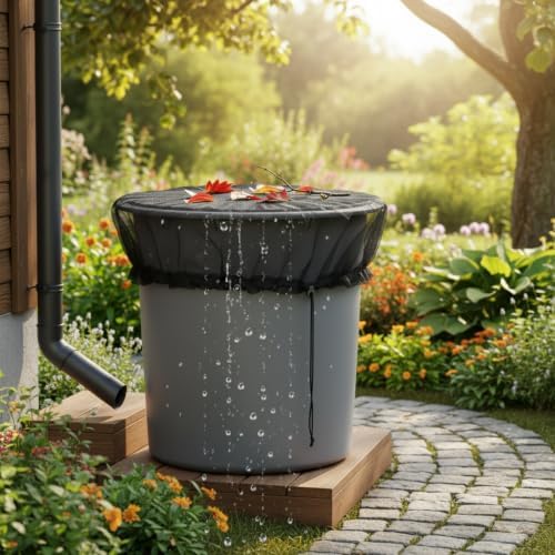 Rain Barrel Mesh Filter Cover, Polyester Mesh Screen, Fits Open-Top Containers up to 39.4 Inches, Black (1 PC) - Image 2