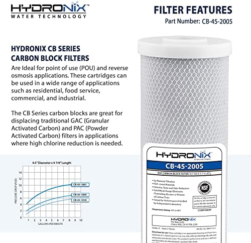 Hydronix CB-45-2005/3 Universal 4.5" x 20” Whole House Water Filter Replacement Cartridge, Commercial & Industrial NSF, Coconut Shell Activated Carbon Block CTO, 5 Micron (3 Pack) - Image 4