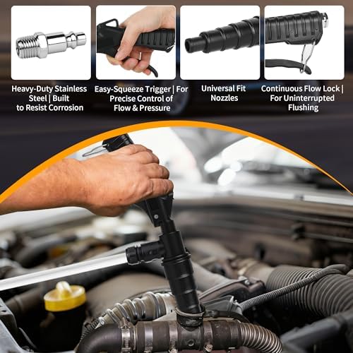 Coolant Flush Gun, heater core flush kit with Lever Action Air,Includes 2 PCS 4" Garden Hoses, with Multi-Size Nozzles for 19-40mm Hoses, for Automotive Coolant System Flush,Heater Core Cleaning - Image 6