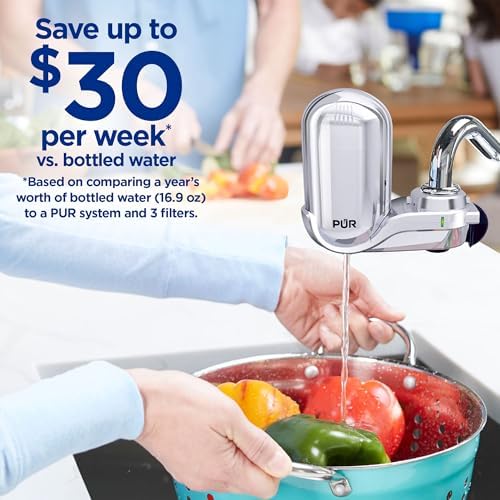 PUR Plus Vertical Faucet Mount Water Filtration System, Lead-Reducing Filter, Great-Tasting, Easy Install, Lasts 100 Gallons, Faucet Water Filter, Compatible with Sinks with External Aerators, Chrome - Image 3