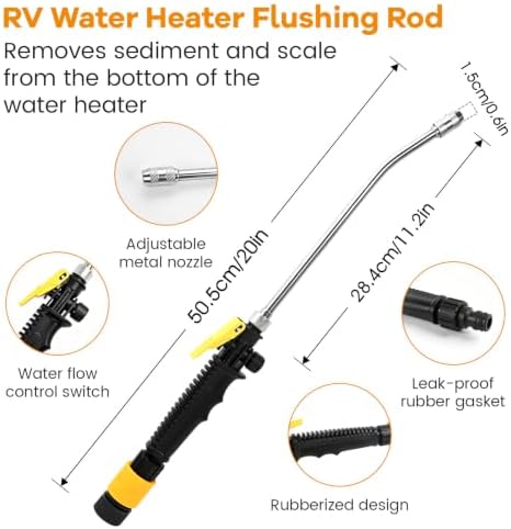RV Water Heater Tank Rinser,Metal Flush Wand,Nozzle,1/2-3/4 Adapter - Image 2