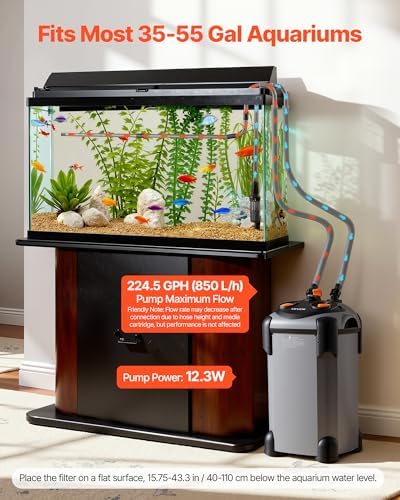 VEVOR 224.5GPH Canister Filter, 3-Stage External Aquarium Filter with Powerful Pump, Quite Water Circulation Cleaning Machine with Media for Fish Tanks and Aquariums Up to 55 Gallons, for Freshwater - Image 2