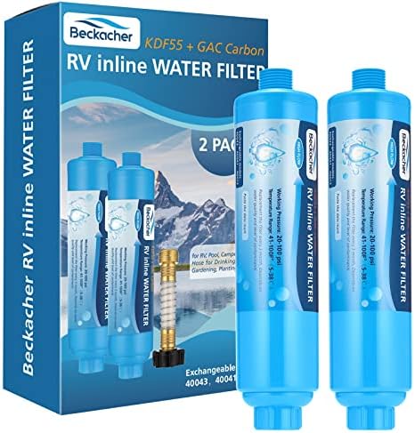 2-Pack Advanced RV Inline Water Filter with Flexible Hose Protector by Beckacher