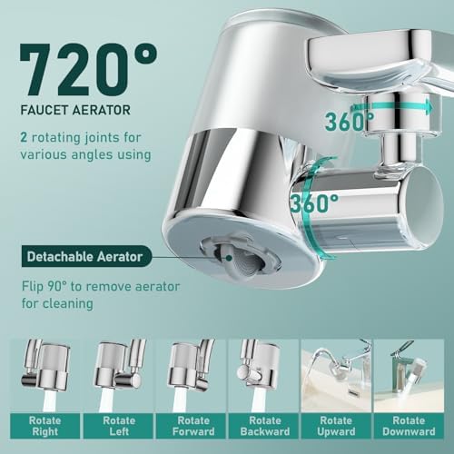 ATQ Water Filter for Sink Faucet with 3pcs Replacement Filters Reduce Chlorine, Lead, 720° Rotating, 2 Modes,Faucet Filter for Kitchen Sink, Kitchen/Bathroom/RV Faucets (Aerator720) - Image 3