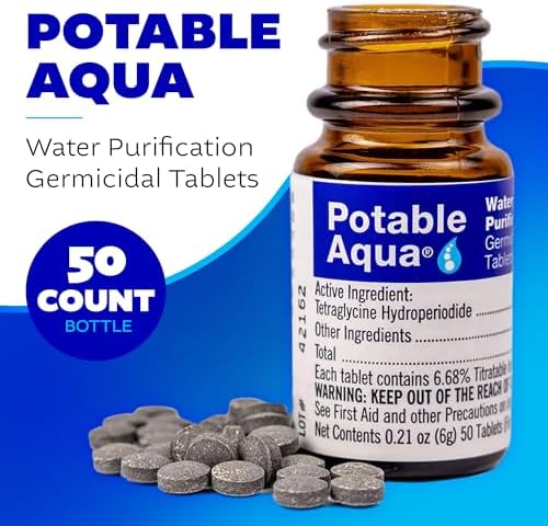 Potable Aqua Water Purification Treatment - Portable Drinking Water Treatment for Camping, Emergency Preparedness, Hurricanes, Storms, Survival, and Travel (50 Tablets), Black, single pack - Image 3