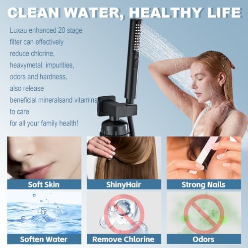 Matte Black Filtered Handheld Shower Head with Hard Water Filter, Cylindrical High Pressure Hand Held Showerhead with Hose & Holder, Built-in Power Wash for Bathroom - Image 4