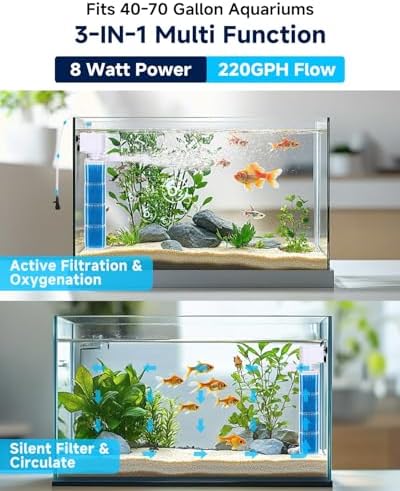 fishkeeper 4-in-1 Mutil Stage Aquarium Power Filter, 6W/8W/13W, 20-100Gal - Image 2