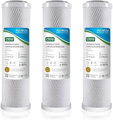 CTO10 5 Micron 2.5" x 10" Carbon Block Water Filter Set – Replacement Cartridges for Whole House and Under Sink Systems, Universal Standard Size (3, 10 x 2.5) by YourHealthIsOurPriority