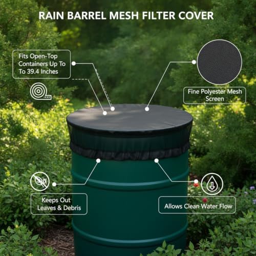 Rain Barrel Mesh Filter Cover, Polyester Mesh Screen, Fits Open-Top Containers up to 39.4 Inches, Black (1 PC) - Image 4