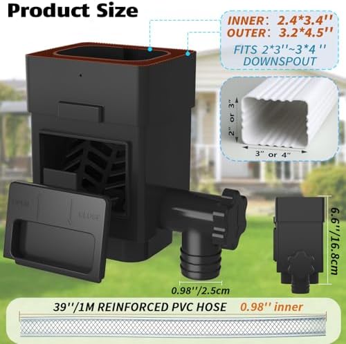 Anivia Rain Barrel Diverter Kit, Fits 2x3 or 3x4 in, Valve & Filter, Black - Image 2