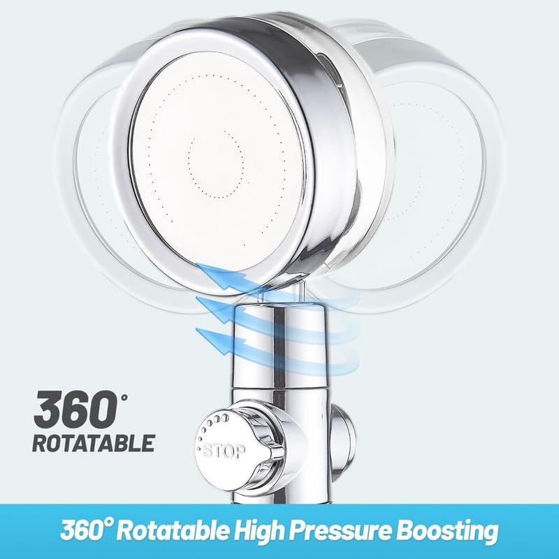 Shower Head - High Pressure Turbo Shower Head, Chrome Finished Bathroom Rainfall Shower Head With Handheld Spray & Adjustable 360° Spin Rotation For Luxury Shower Experience - Image 6