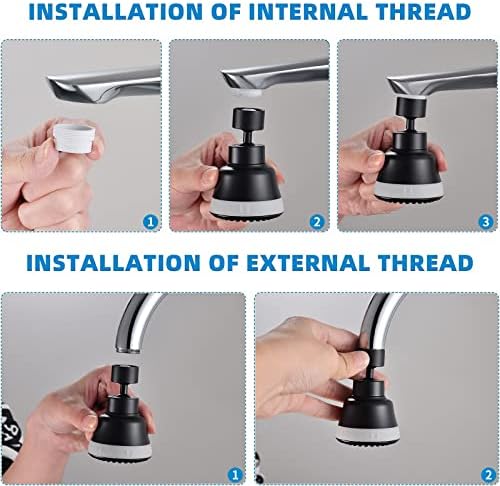 4 Spray Modes Faucet Aerator,360 Degree Faucet Sprayer Attachment,Big Angle Kitchen Faucet Aerator,Swivel Faucet Extender,Sink Sprayer Attachment for faucet,55/64 inch Female Thread (Black) - Image 5