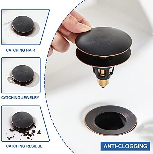 Universal 3-in-1 Bathroom Sink Stopper - Pop Up Sink Drain Stopper, Push Button Sink Drain Stopper Replacement, Wash Basin Drain Filter Plug with Anti-Clogging Strainer, Oil Rubbed Bronze - Image 6