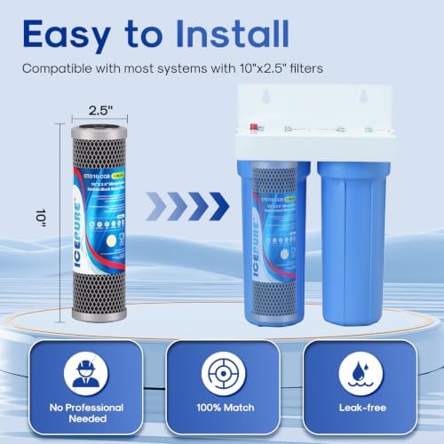 ICEPURE 5 Micron 10" x 2.5" Whole House Upgraded Coconut Shell Activated Water Filter Lead Remove Filter Cartridge Replacement for WFPFC8002, SCWH-5, WHCF-WHWC, FXWTC, CTO10-CQB, RO Unit, 4PACK - Image 6