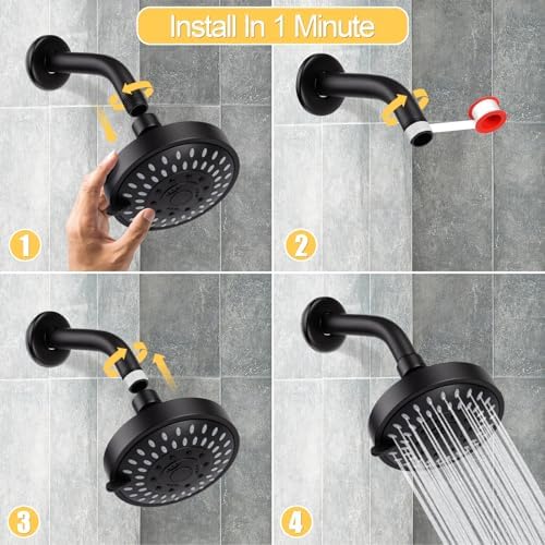 AISOSO High Pressure Rain Shower Head 5 Modes Showerhead 4.1" Matte Black - Image 6