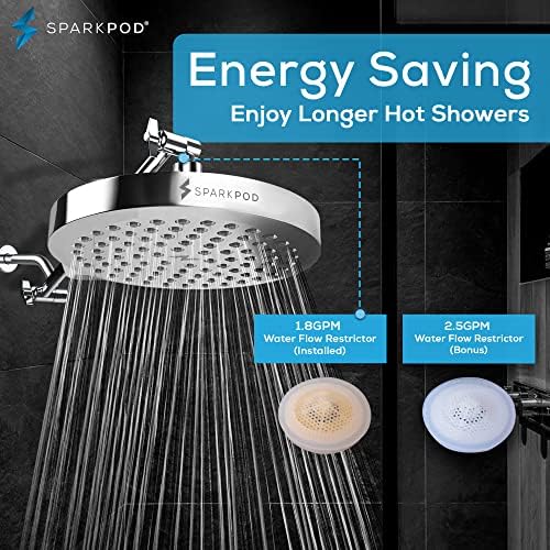SparkPod Rain Shower Head, 8 Inch Round, Luxury Polished Chrome Finish - Image 3