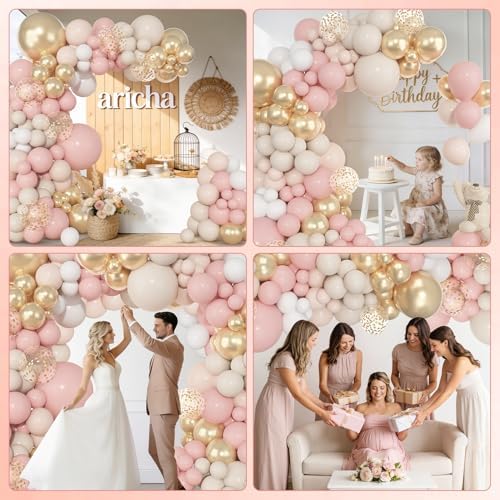 Amandir 153pcs Dusty Pink and Gold Balloon Garland Arch Kit Different Sizes - Image 5