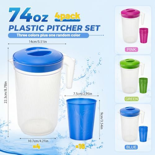 Willinglong 4 Set 2.3-Gallon Water Pitcher for party 16 Tumblers with Lid - Image 2