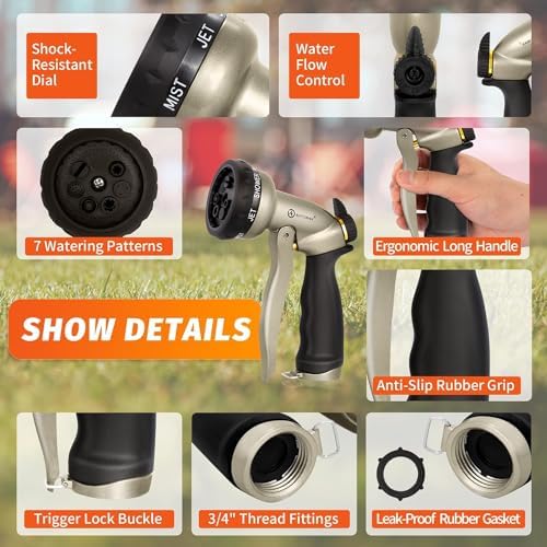 AUTOMAN Garden Hose Nozzle-7 Patterns Sprayer-2 Pack, Metal High Pressure Spray Nozzle, Heavy Duty Labor-Saving Design Water Hose Nozzle for Garden Watering, Car Washing, Window Cleaning, Pets Bathing - Image 2