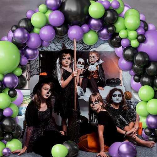 OuMuaMua Halloween Balloon Garland Arch Kit, 116PCS Green Purple Black Balloons Metallic Purple Balloons for Halloween Party Decorations Kids Birthday Baby Shower Party Favors, 5/10/12/18 Inch - Image 5