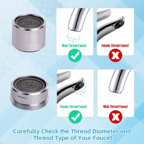 16PCS Faucet Aerator Replacement Kit, 12 Pack Insert Aerators, 2 Pack M24 (15/16") & 2 Pack M22 (55/64") Brass Aerators, Flow Restrictor with M24 Wrench for Kitchen & Bathroom Faucets - Image 3